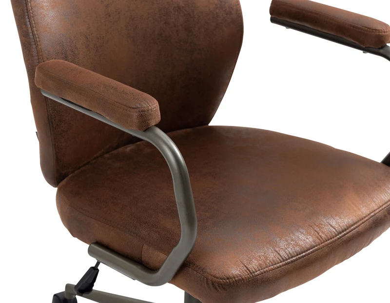 Fauteuil de bureau industriel vintage sur roulettes en synthétique marron vieilli pivotant et réglable BUR10687