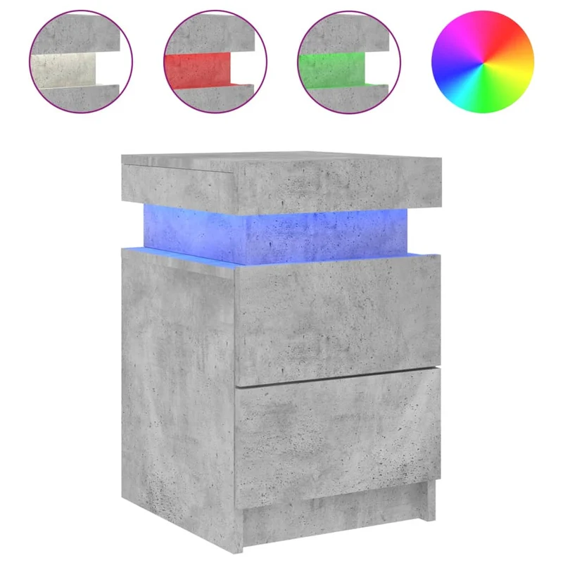 Table de chevet avec lumières LED avec tiroirs 35 x 39 x 55 cm bois d'ingénierie gris DEC033189