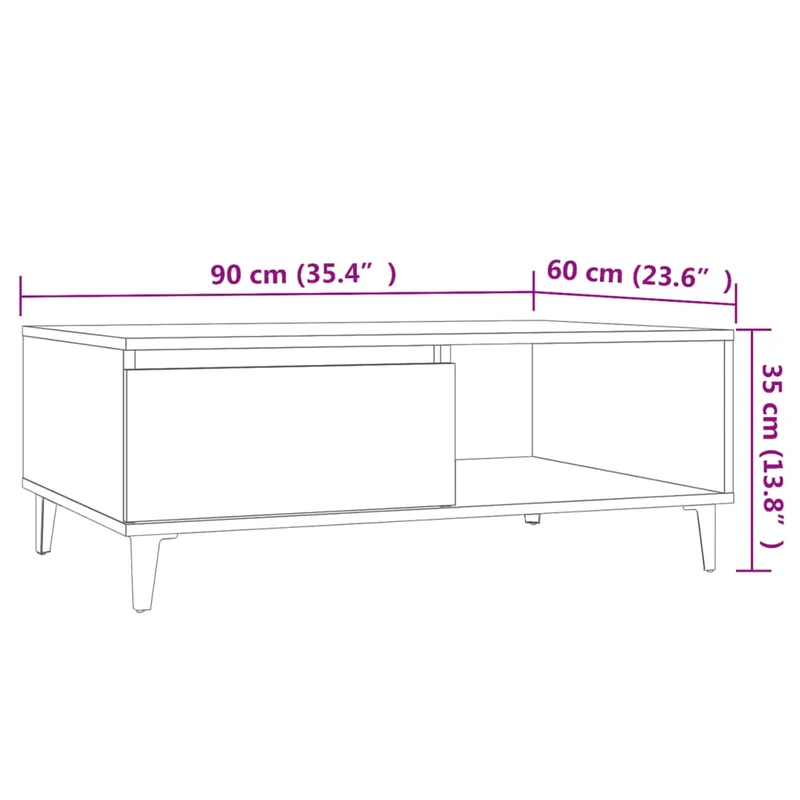 Table basse avec espace de rangement design moderne et contemporaine 90 x 60 x 35 cm bois d'ingénierie gris DEC039399