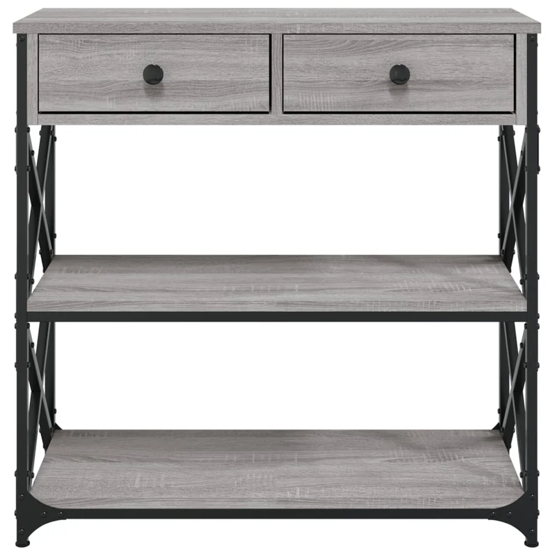 Meuble console d'entrée moderne table d'appoint avec tiroirs et étagères 75 x 28 x 75 cm bois d'ingénierie gris et métal DEC032237