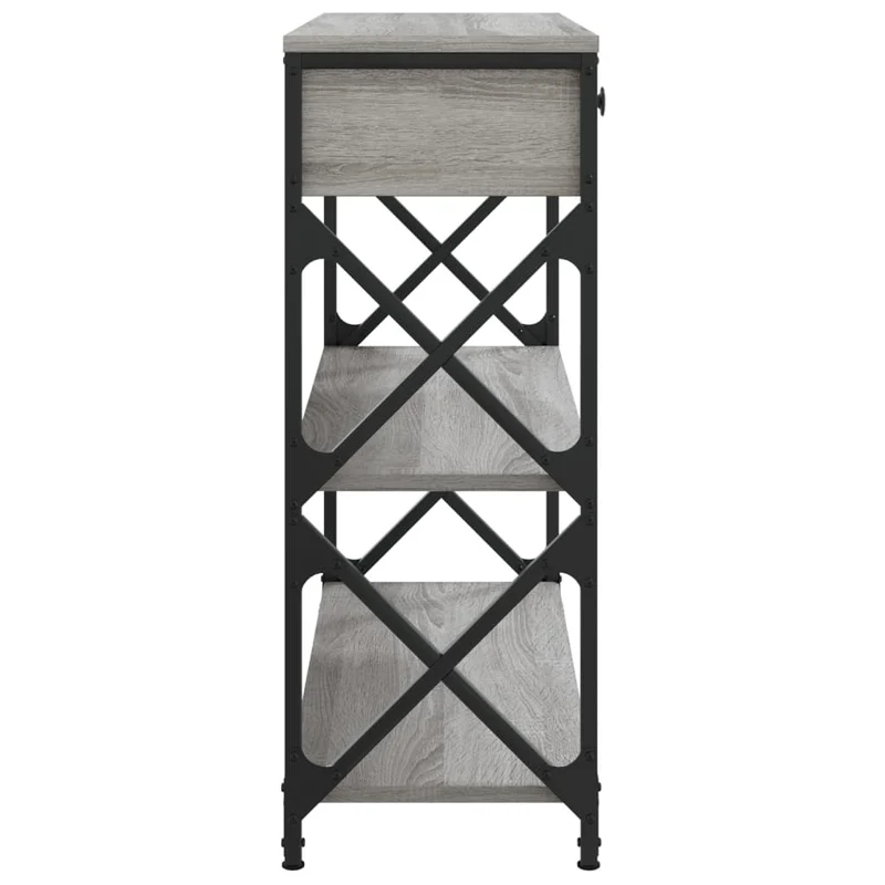 Meuble console d'entrée moderne table d'appoint avec tiroirs et étagères 75 x 28 x 75 cm bois d'ingénierie gris et métal DEC032237