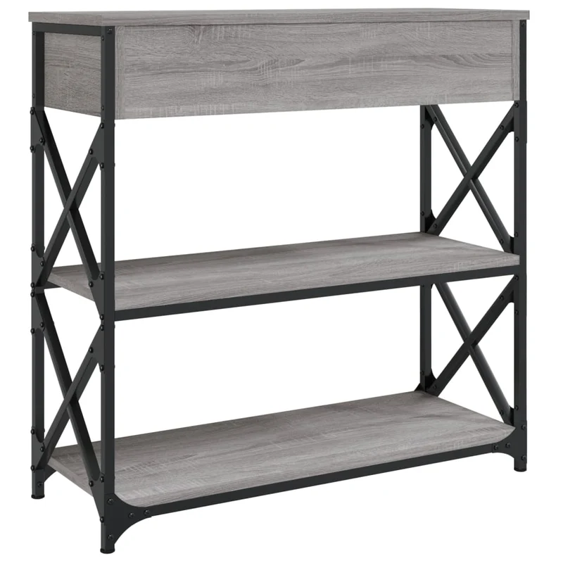 Meuble console d'entrée moderne table d'appoint avec tiroirs et étagères 75 x 28 x 75 cm bois d'ingénierie gris et métal DEC032237
