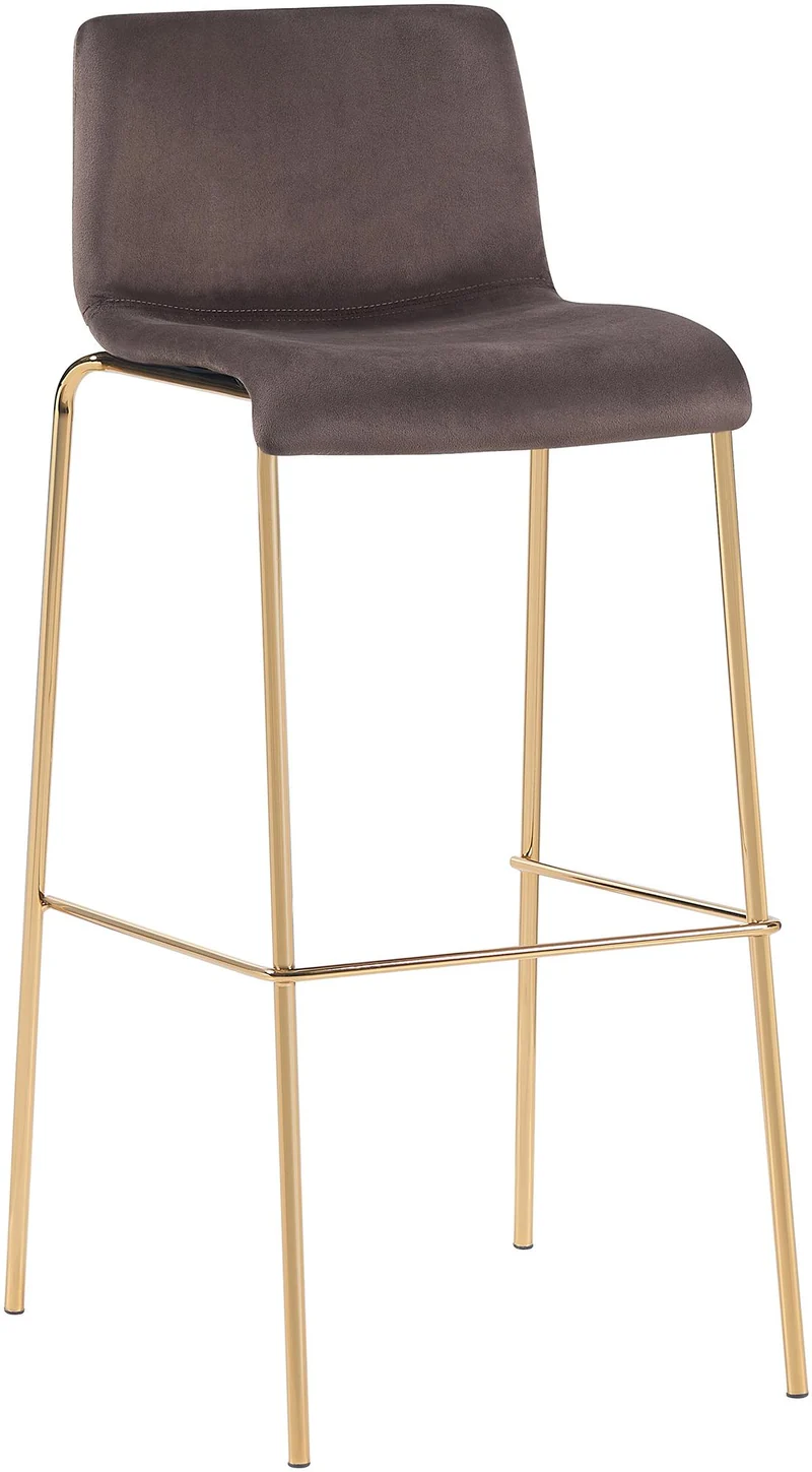 Tabouret de bar x1 en velours marron cadre métallique doré à quatre pieds style chic et moderne 10_0006255