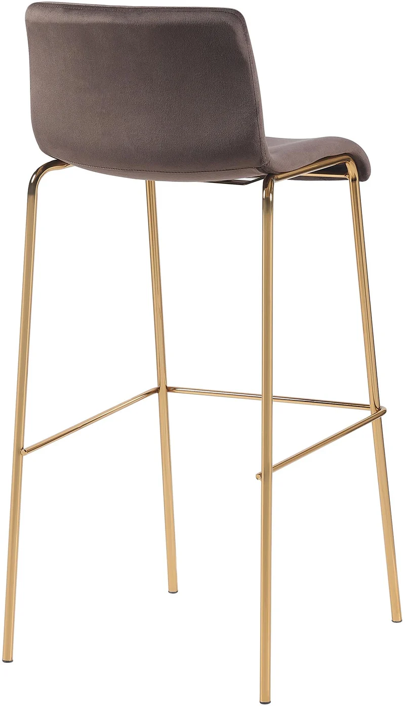 Tabouret de bar x1 en velours marron cadre métallique doré à quatre pieds style chic et moderne 10_0006255