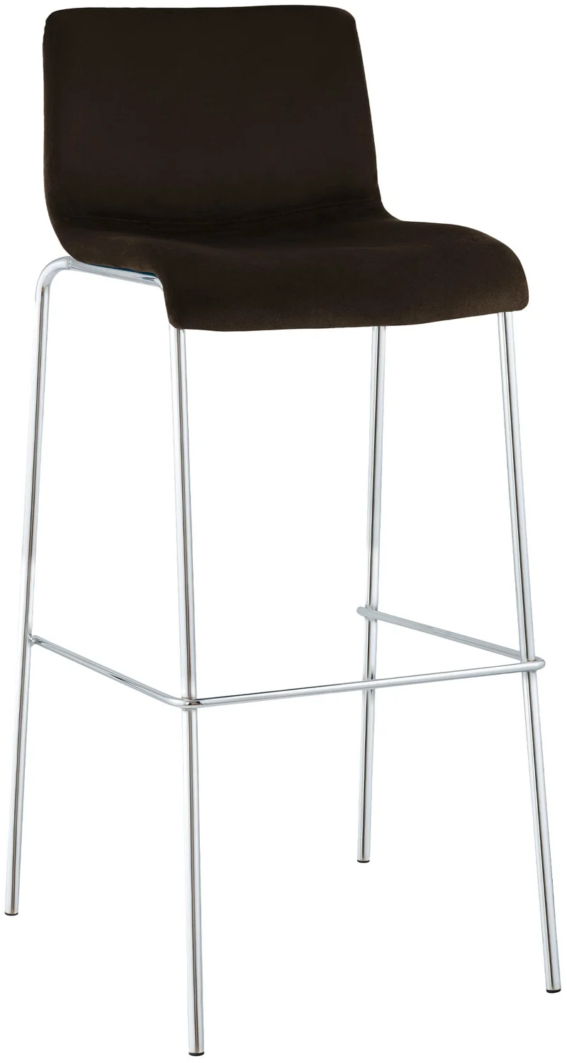 Tabouret de bar x1 dossier bas 4 pieds en métal chromé assise en velours marron 10_0006251