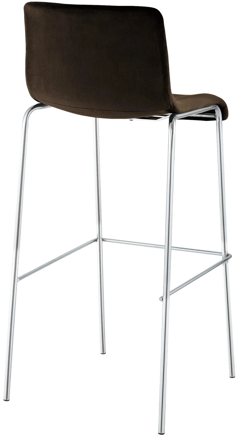 Tabouret de bar x1 dossier bas 4 pieds en métal chromé assise en velours marron 10_0006251