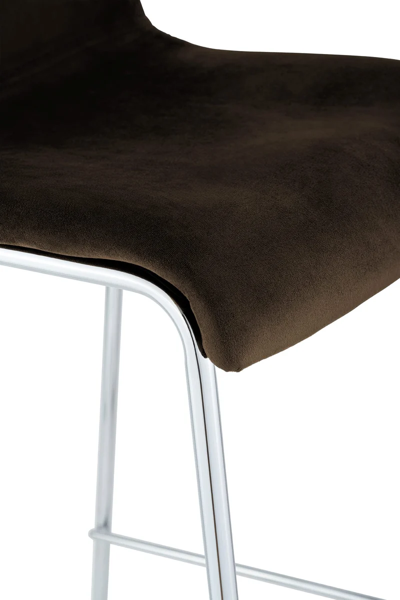 Tabouret de bar x1 dossier bas 4 pieds en métal chromé assise en velours marron 10_0006251