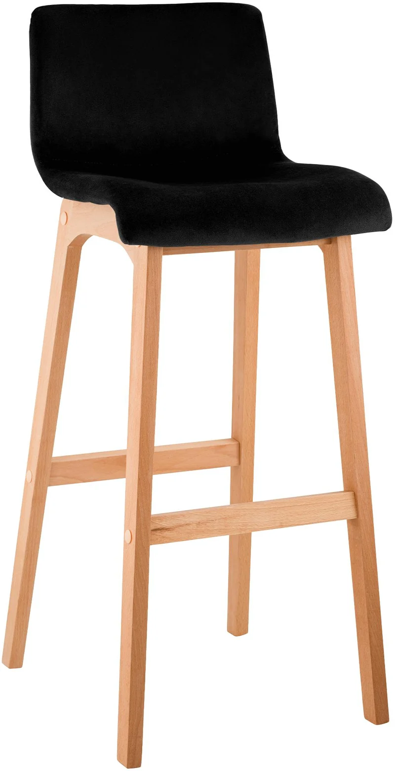 Tabouret de bar x1 piètement à 4 pieds en bois assise en velours noir style scandinave 10_0005852