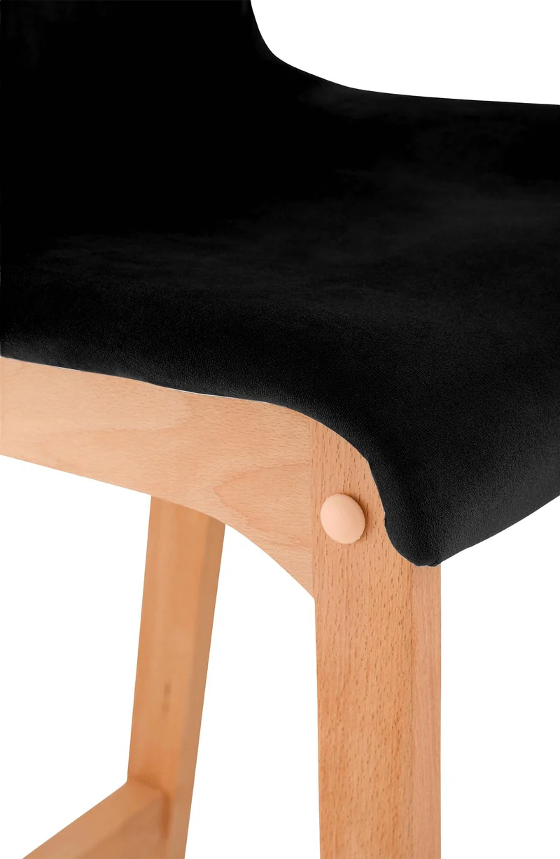 Tabouret de bar x1 piètement à 4 pieds en bois assise en velours noir style scandinave 10_0005852