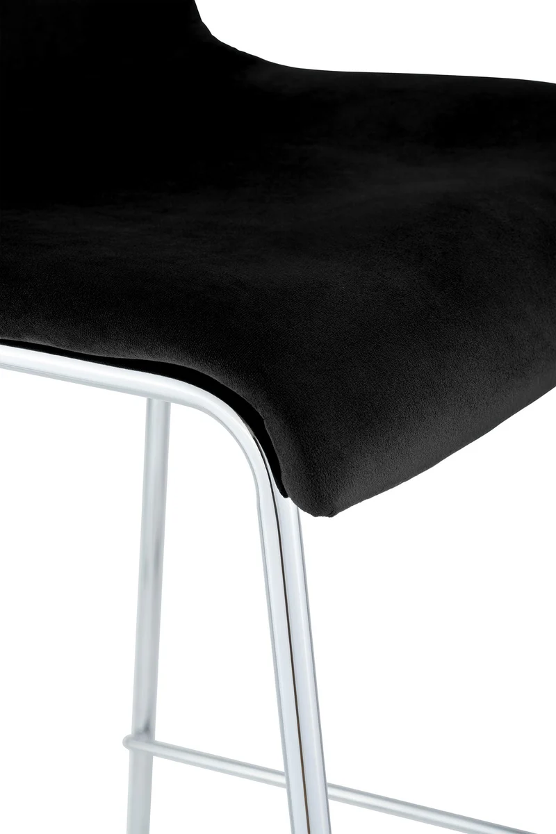 Tabouret de bar x1 dossier bas 4 pieds en métal chromé assise en velours noir 10_0005847