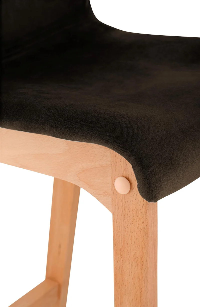 Tabouret de bar x1 piètement à 4 pieds en bois assise en velours marron style scandinave 10_0006257