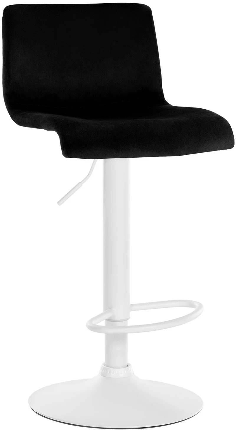 Tabouret de bar x1 repose-pieds hauteur réglable dossier bas en velours noir cadre métal blanc 10_0005853