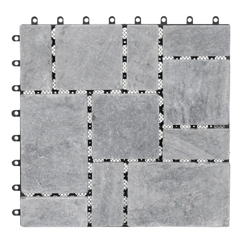 Dalles de terrasse clipsables dalles de sol balcon terrasse en pierre naturelle avec base plastique 11 dalles 30x30 cm 1 m² gris foncé 04_0010300