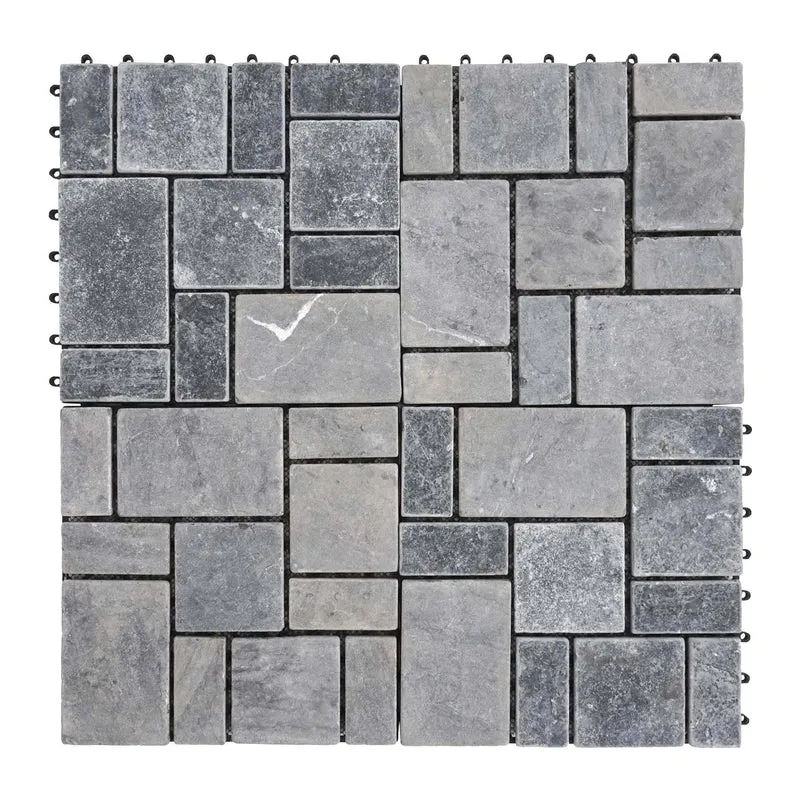 Dalles de terrasse clipsables dalles de sol balcon terrasse en pierre naturelle avec base plastique 11 dalles 30x30 cm 1 m² gris foncé 04_0010300