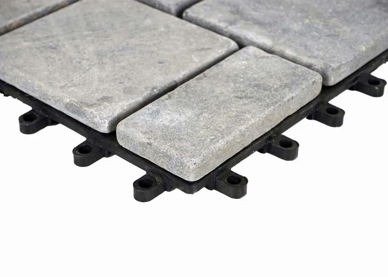 Dalles de terrasse clipsables dalles de sol balcon terrasse en pierre naturelle avec base plastique 11 dalles 30x30 cm 1 m² gris foncé 04_0010300