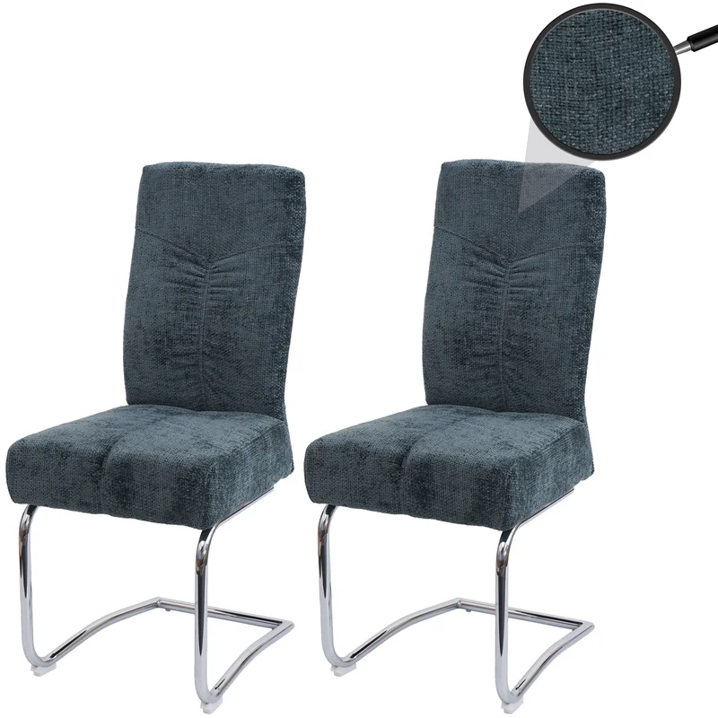 Lot de 2 chaises de salle à manger en métal et tissu chenille bleu-vert cadre arrondi coutures décoratives 04_0007394