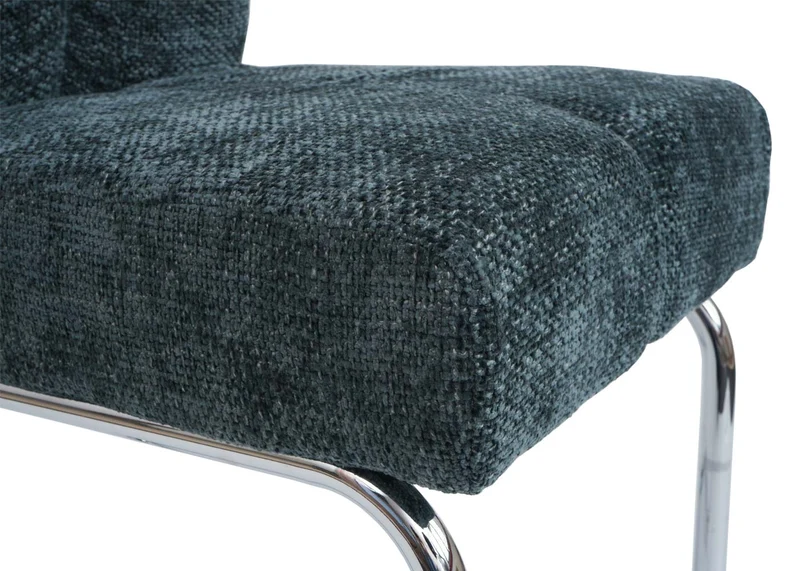 Lot de 2 chaises de salle à manger en métal et tissu chenille bleu-vert cadre arrondi coutures décoratives 04_0007394