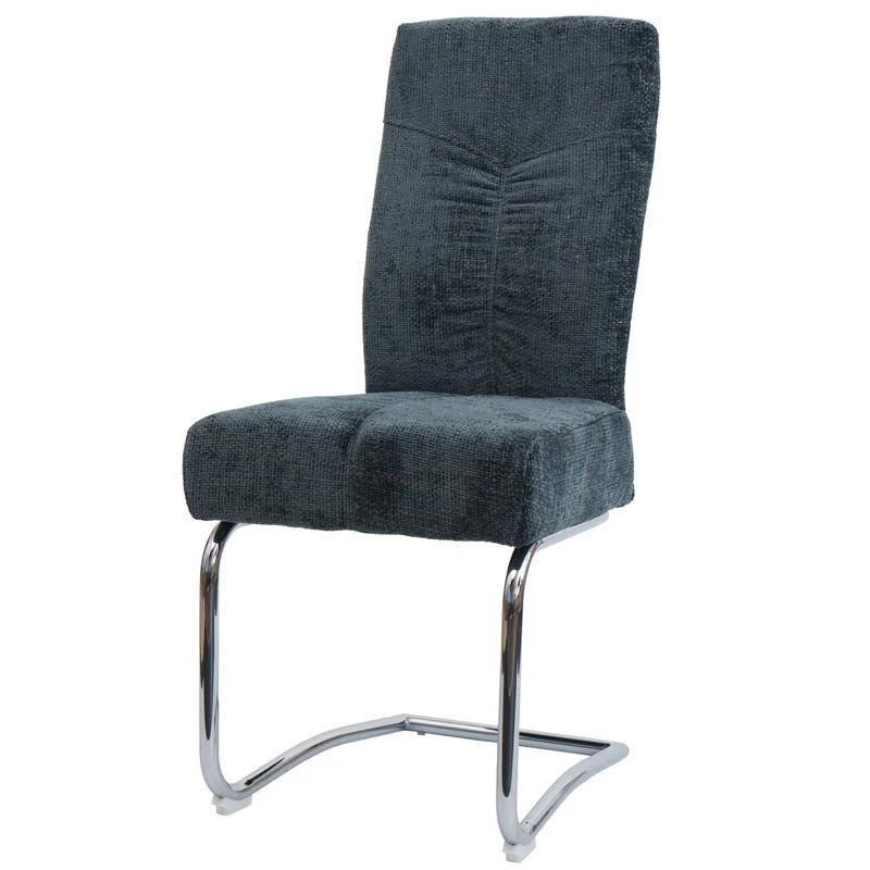 Lot de 2 chaises de salle à manger en métal et tissu chenille bleu-vert cadre arrondi coutures décoratives 04_0007394