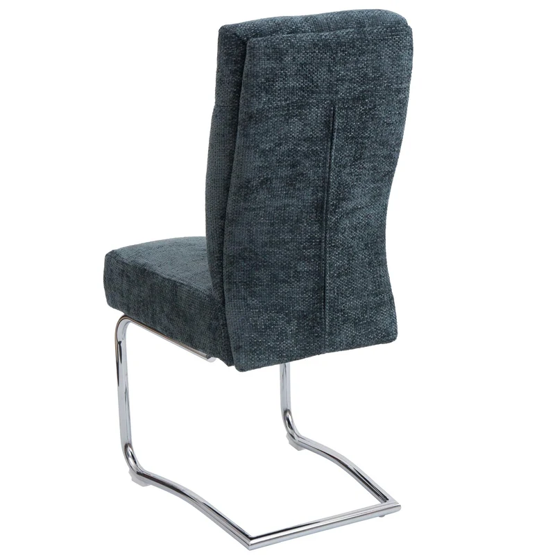 Lot de 2 chaises de salle à manger en métal et tissu chenille bleu-vert cadre arrondi coutures décoratives 04_0007394