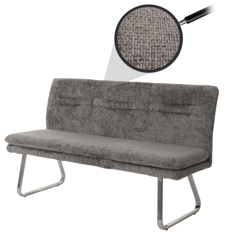 Banc de salle à manger banquette rembourré avec dossier en tissu gris foncé chenille et acier inoxydable longueur 160 cm 04_0005844