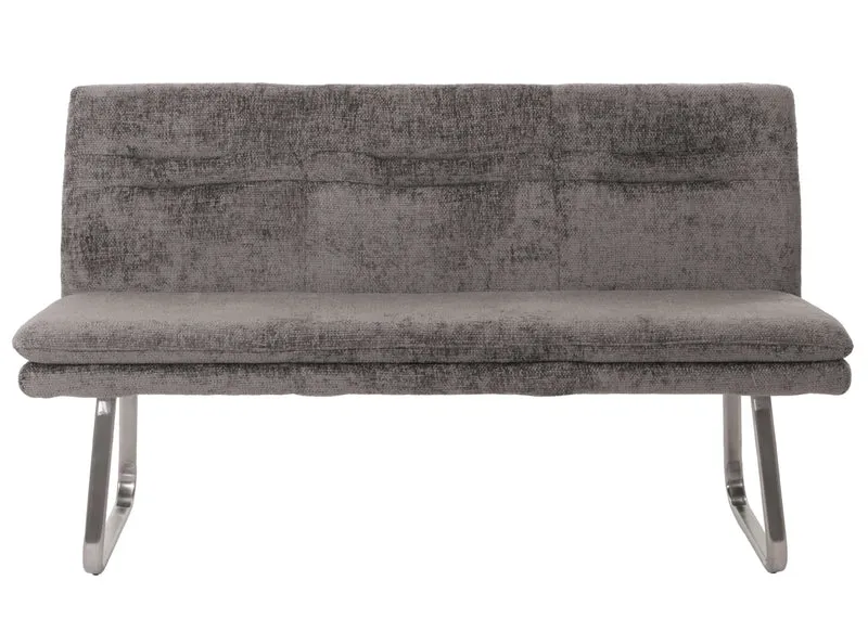Banc de salle à manger banquette rembourré avec dossier en tissu gris foncé chenille et acier inoxydable longueur 160 cm 04_0005844