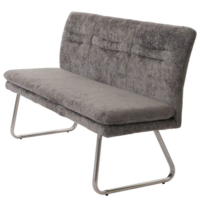 Banc de salle à manger banquette rembourré avec dossier en tissu gris foncé chenille et acier inoxydable longueur 160 cm 04_0005844