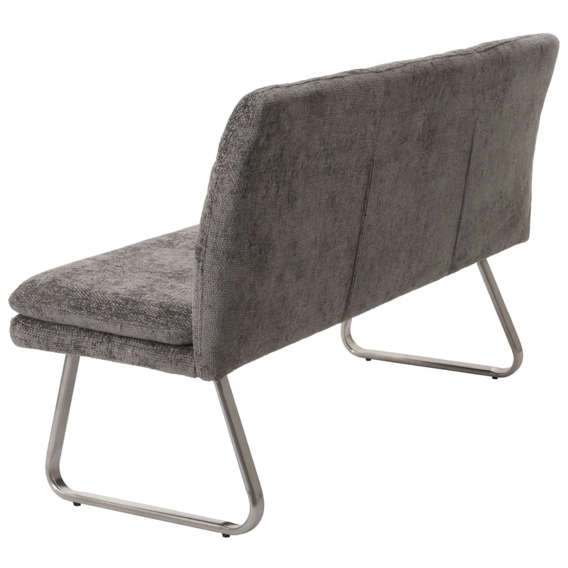 Banc de salle à manger banquette rembourré avec dossier en tissu gris foncé chenille et acier inoxydable longueur 160 cm 04_0005844