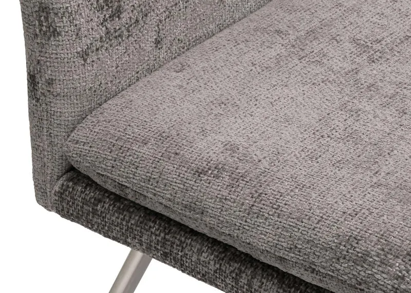 Banc de salle à manger banquette rembourré avec dossier en tissu gris foncé chenille et acier inoxydable longueur 160 cm 04_0005844