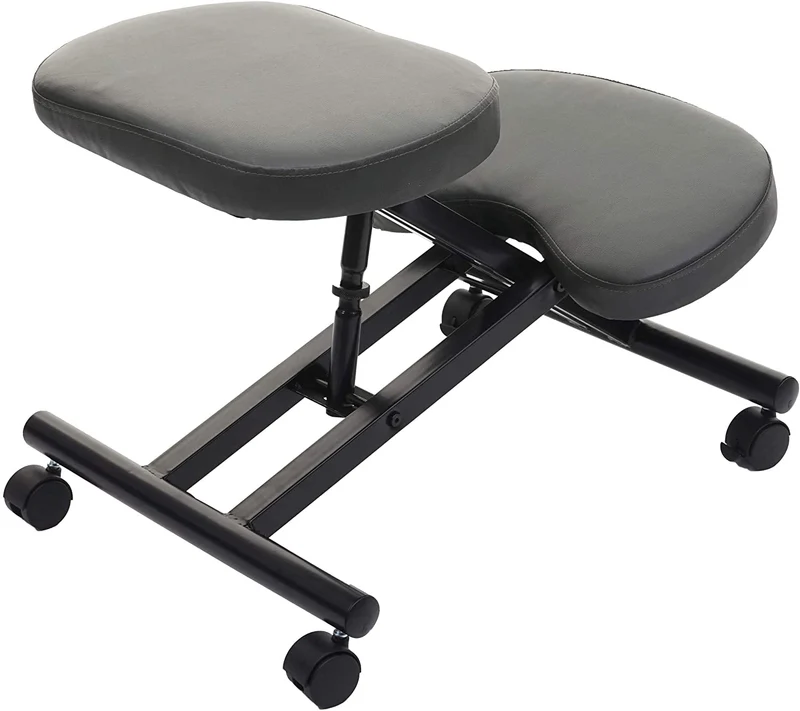 Tabouret chaise ergonomique siège assis genoux sur roulettes réglable synthétique gris foncé BUR04099