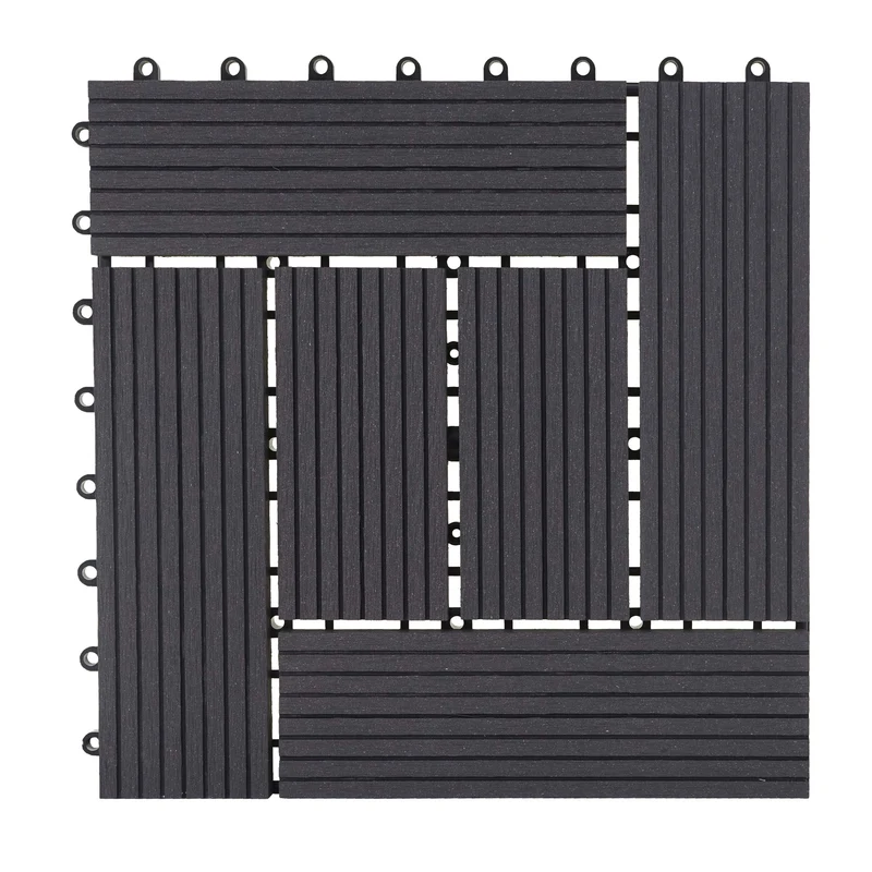 Carrelage de sol WPC balcon terrasse aspect bois 11 pièces 30x30cm 1m² décalage en teck anthracite 04_0005441