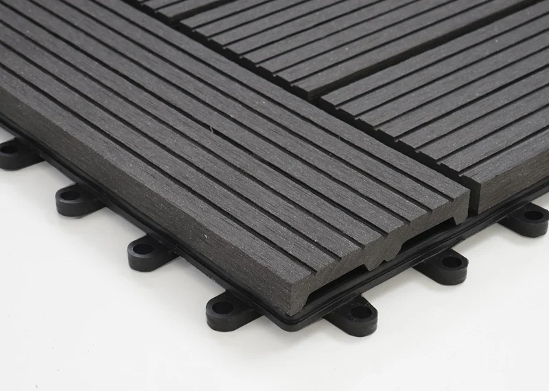 Carrelage de sol WPC balcon terrasse aspect bois 11 pièces 30x30cm 1m² décalage en teck anthracite 04_0005441
