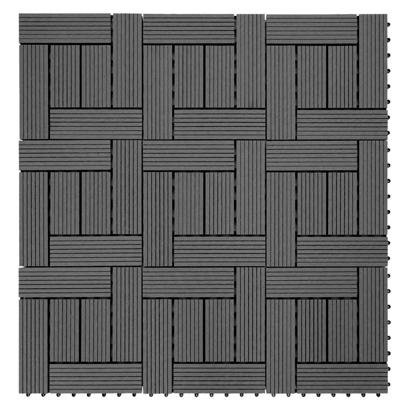 Carrelage de sol WPC balcon terrasse aspect bois 11 pièces 30x30cm 1m² décalage en teck anthracite 04_0005441