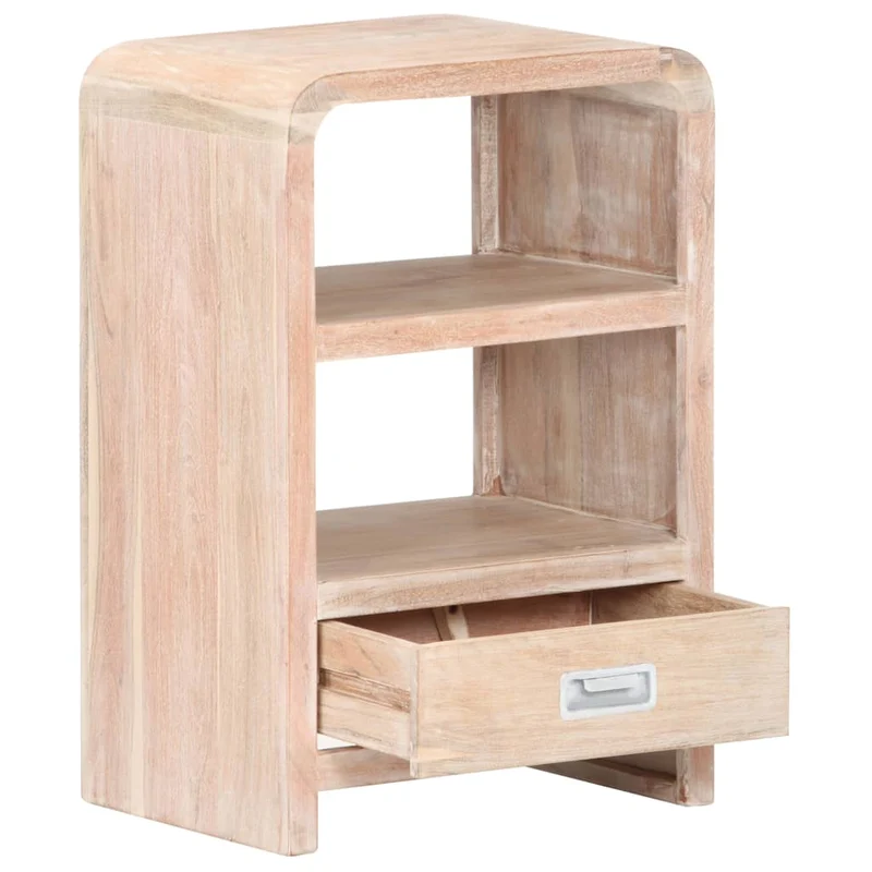 Table de chevet avec 2 étagères et tiroir 40 x 30 x 60 cm bois d'acacia avec finition blanche DEC032952