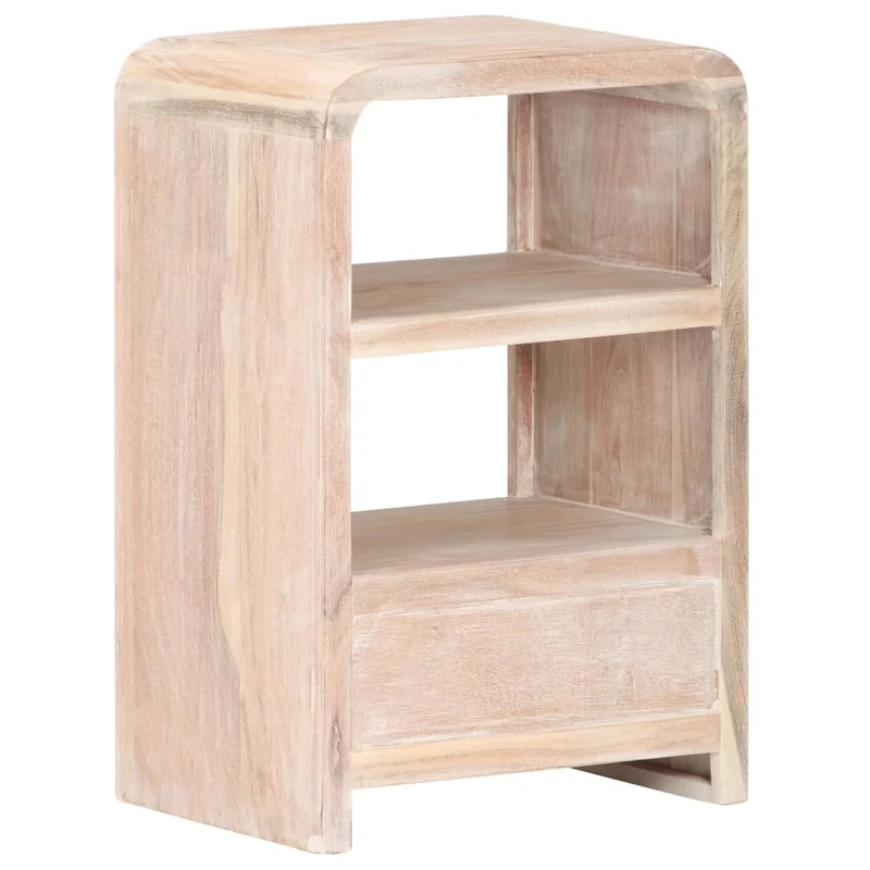 Table de chevet avec 2 étagères et tiroir 40 x 30 x 60 cm bois d'acacia avec finition blanche DEC032952