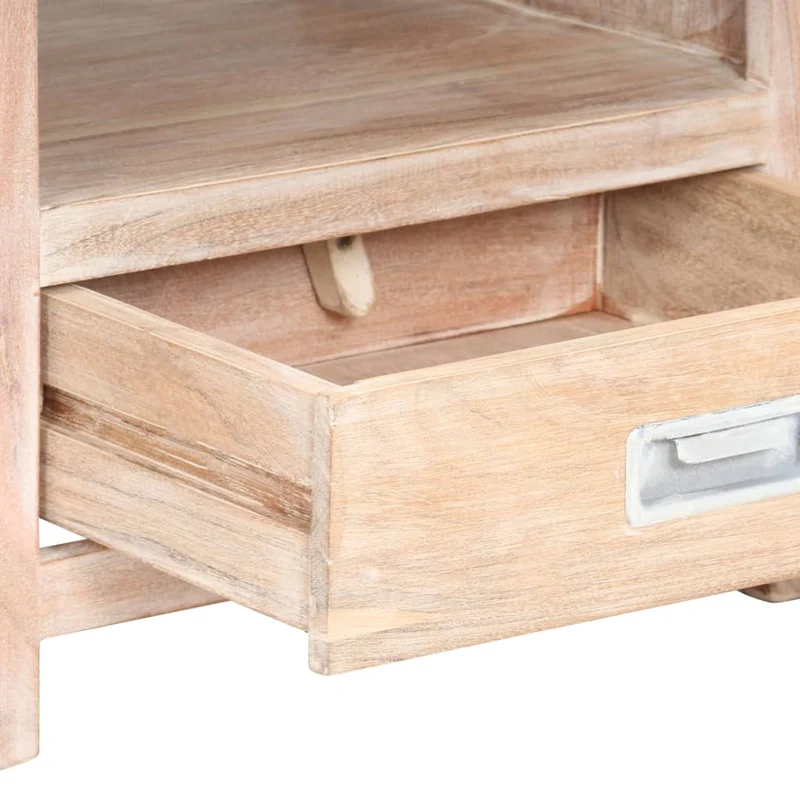 Table de chevet avec 2 étagères et tiroir 40 x 30 x 60 cm bois d'acacia avec finition blanche DEC032952