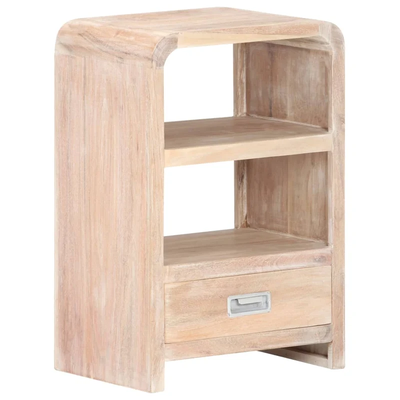 Table de chevet avec 2 étagères et tiroir 40 x 30 x 60 cm bois d'acacia avec finition blanche DEC032952
