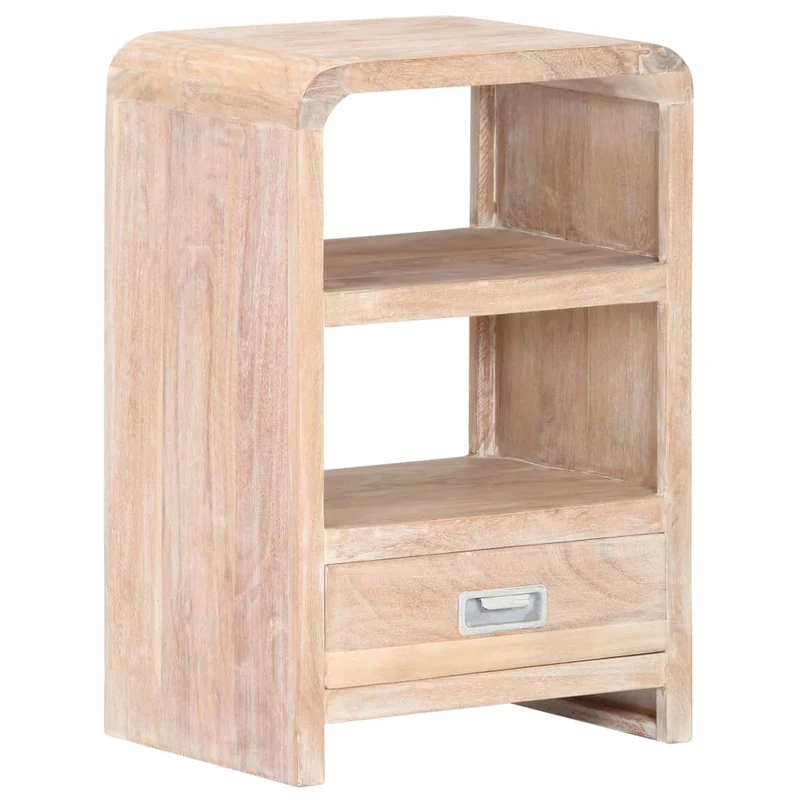 Table de chevet avec 2 étagères et tiroir 40 x 30 x 60 cm bois d'acacia avec finition blanche DEC032952
