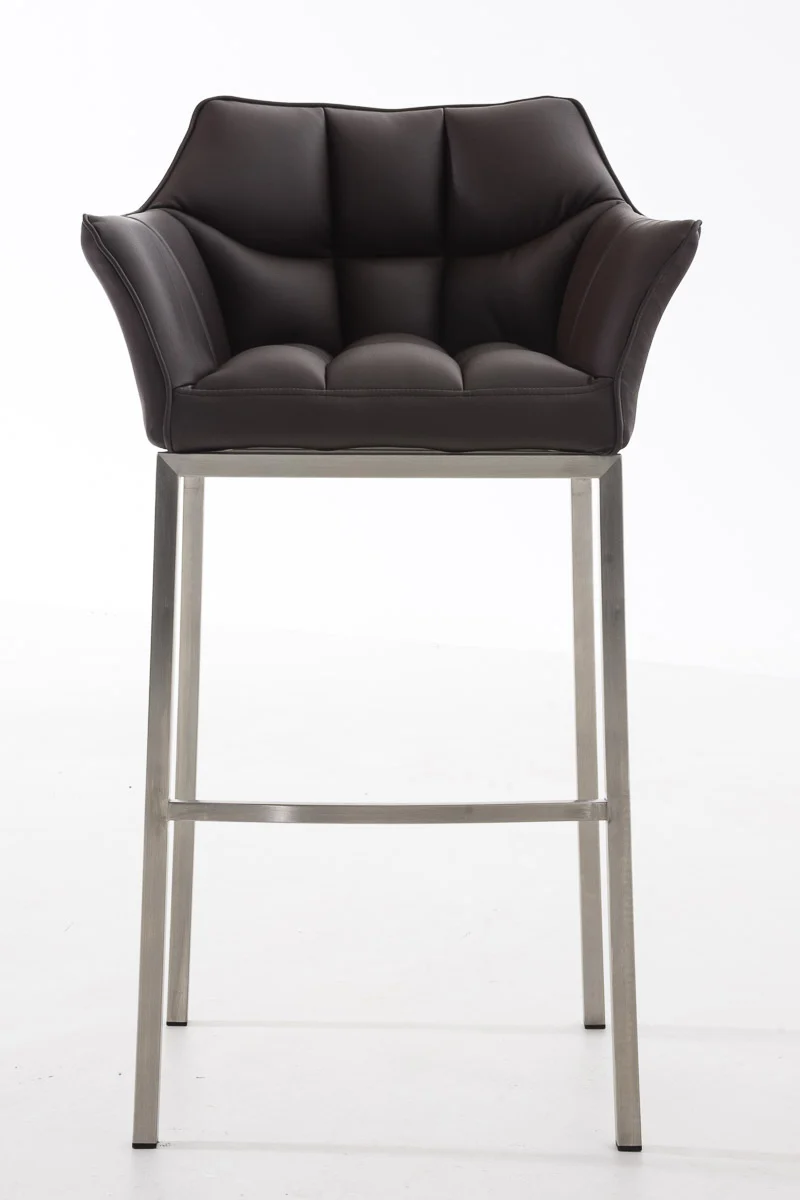 Tabouret de bar x1 assise enveloppante capitonnée en PVC marron avec structure à 4 pieds en acier inoxydable 10_0006504