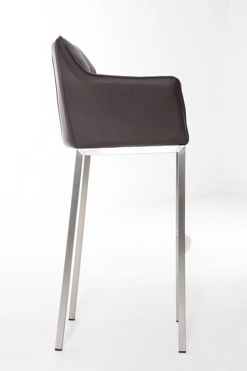 Tabouret de bar x1 assise enveloppante capitonnée en PVC marron avec structure à 4 pieds en acier inoxydable 10_0006504