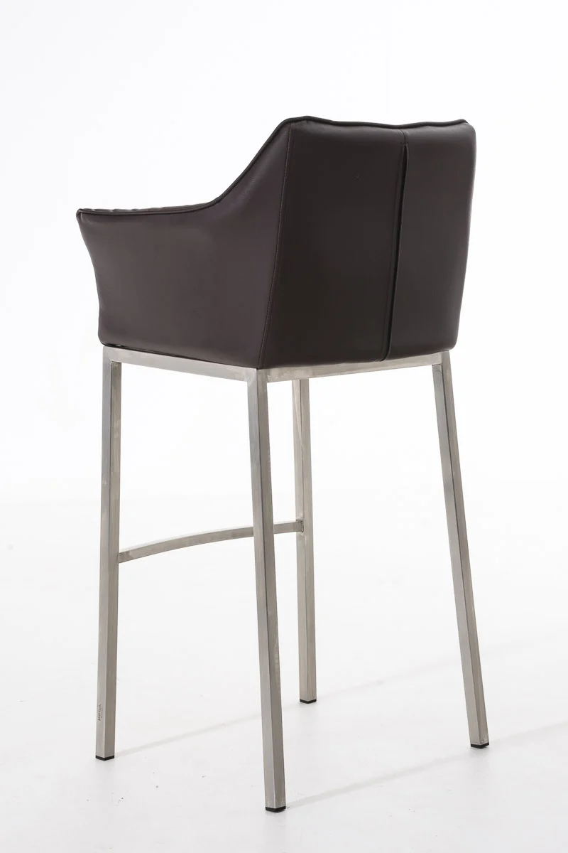 Tabouret de bar x1 assise enveloppante capitonnée en PVC marron avec structure à 4 pieds en acier inoxydable 10_0006504
