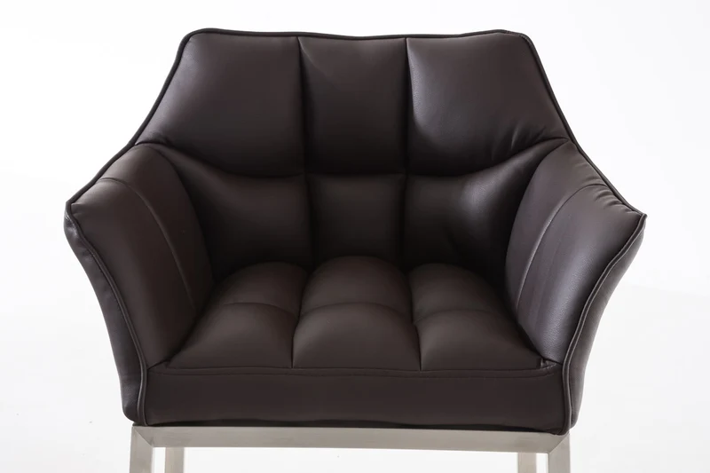 Tabouret de bar x1 assise enveloppante capitonnée en PVC marron avec structure à 4 pieds en acier inoxydable 10_0006504