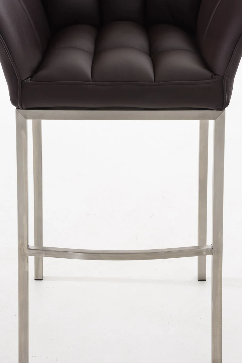 Tabouret de bar x1 assise enveloppante capitonnée en PVC marron avec structure à 4 pieds en acier inoxydable 10_0006504