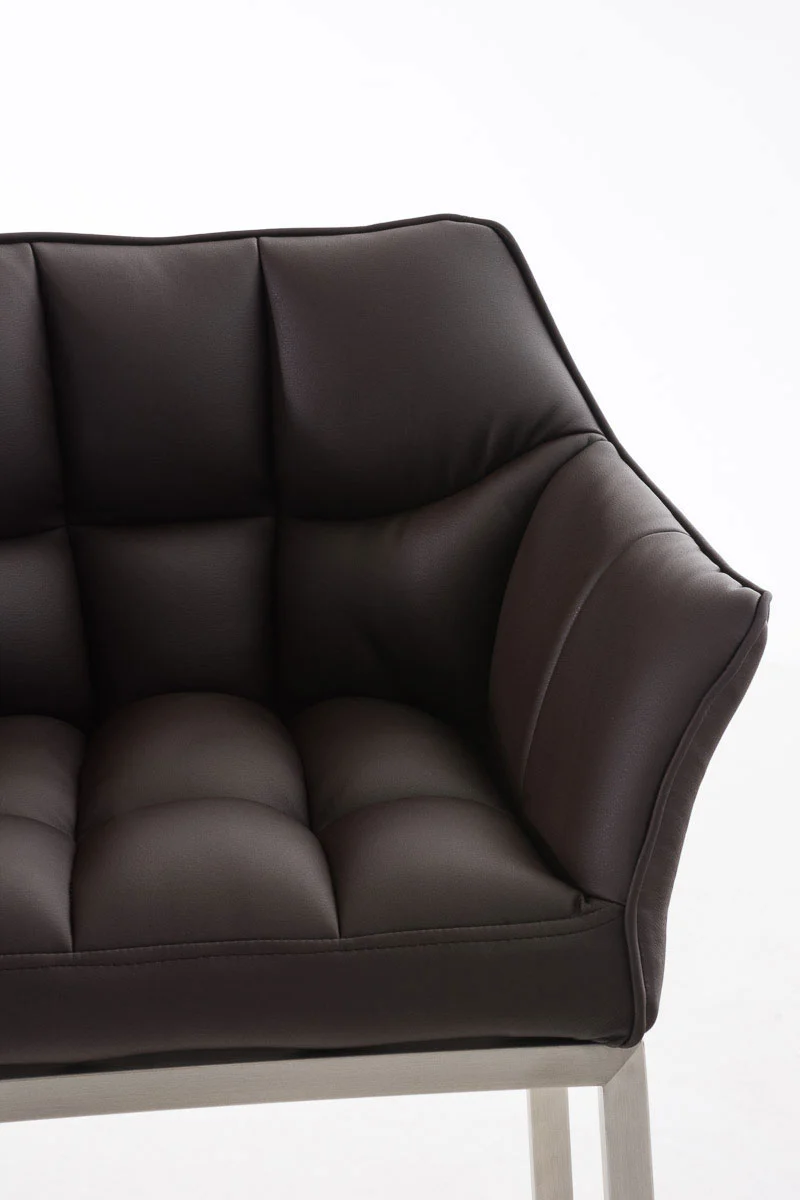 Tabouret de bar x1 assise enveloppante capitonnée en PVC marron avec structure à 4 pieds en acier inoxydable 10_0006504
