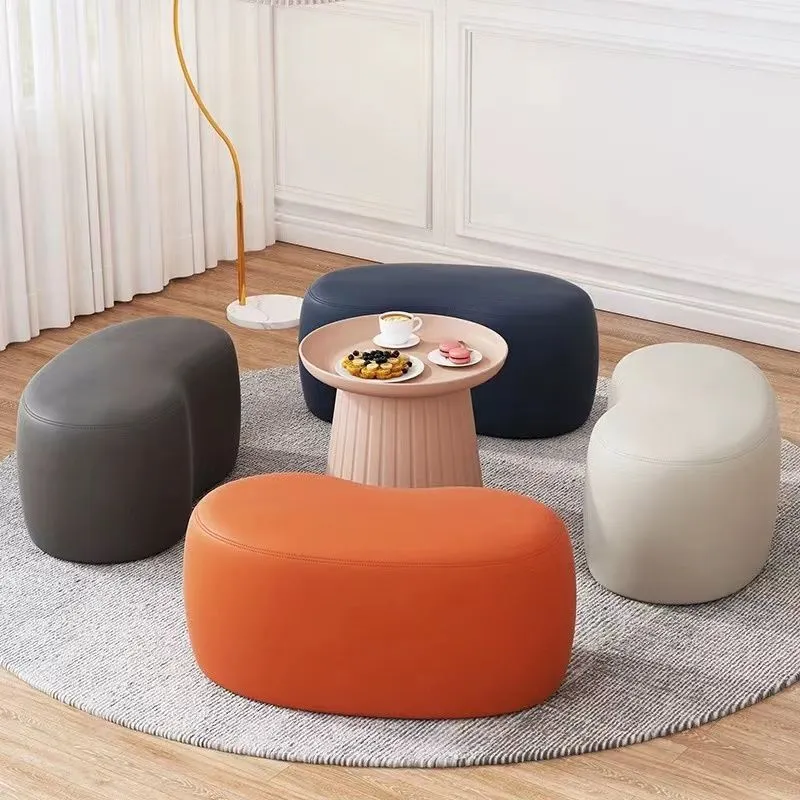 Modern Minimalist Synthetic Fabric Sponge Plywood Crescent Shape Low Stool Armless For Living Room