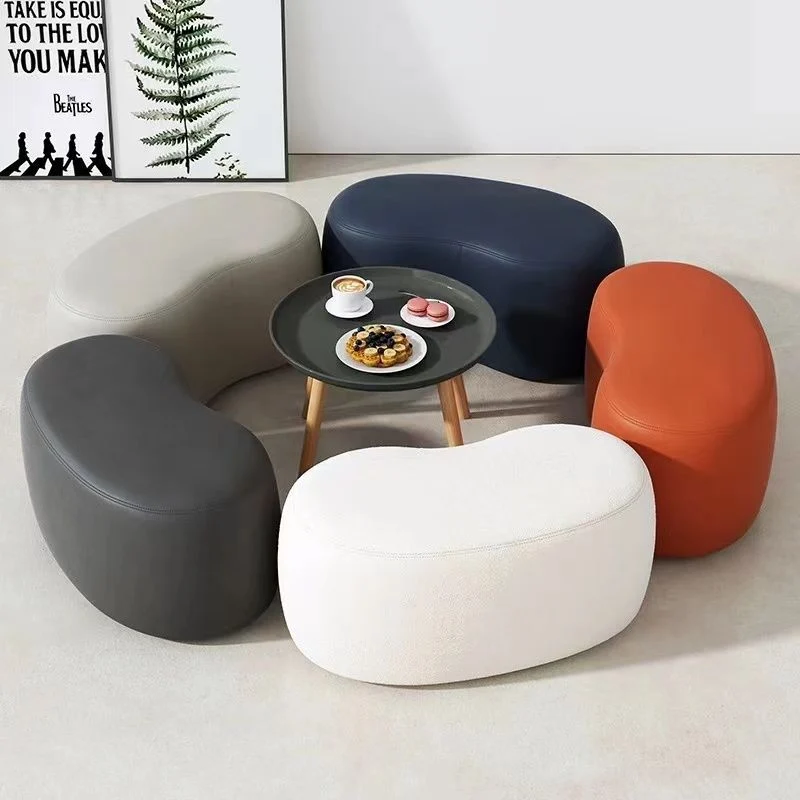 Modern Minimalist Synthetic Fabric Sponge Plywood Crescent Shape Low Stool Armless For Living Room