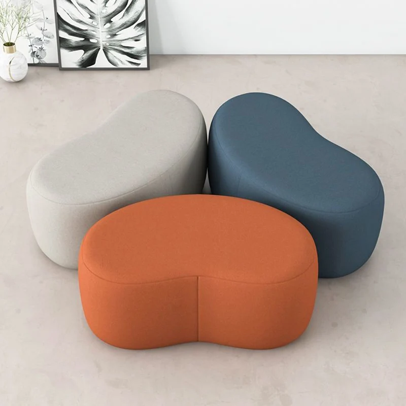 Modern Minimalist Synthetic Fabric Sponge Plywood Crescent Shape Low Stool Armless For Living Room