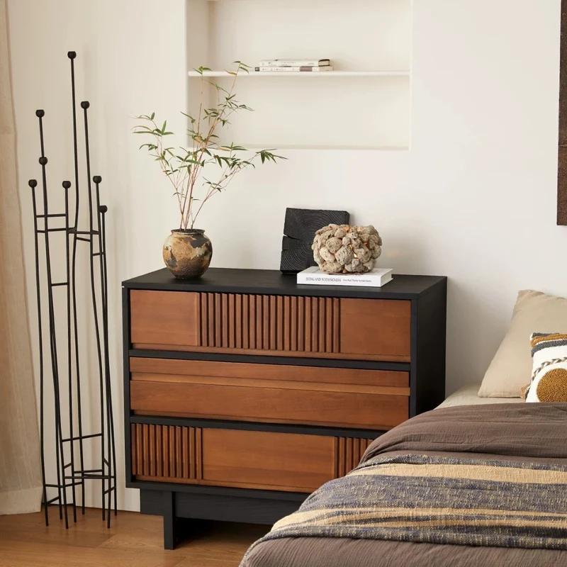 Traditional Vintage Rectangular Pine Wood Plywood Storage Cabinet 3-Cabinet For Bedroom