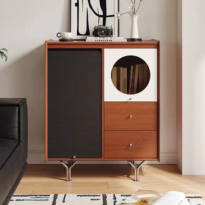 Traditional Vintage Rectangular Pine Wood Boxwood Solid Wood Multi-Layer Board Stainless Steel Storage Cabinet 3-Cabinet For Living Room
