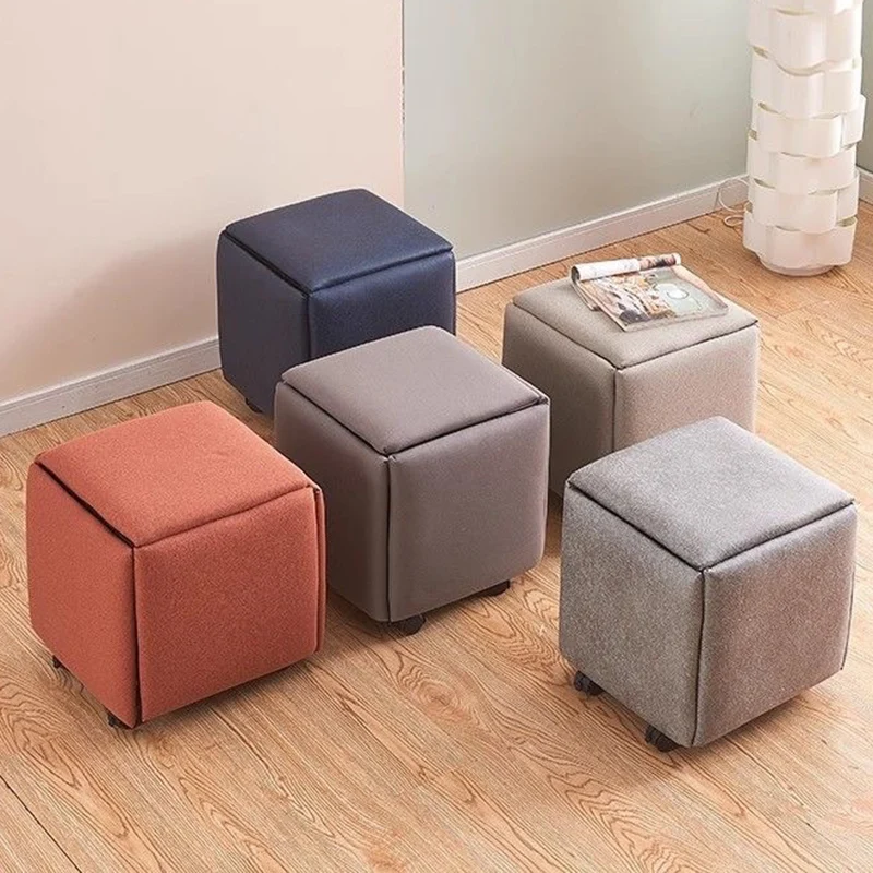 Contemporary Scandinavian Synthetic Fabric Sponge Metal Square Five-In-One Combination Low Stool Armless For Living Room
