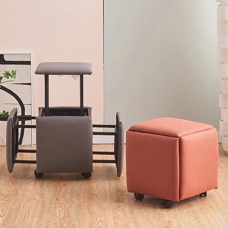 Contemporary Scandinavian Synthetic Fabric Sponge Metal Square Five-In-One Combination Low Stool Armless For Living Room